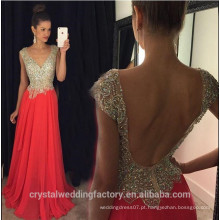 Robe de soiree Sexy Prom Dresses 2016 V-Neck Andar de comprimento A-Line Crystal Beading Chiffon Long Evening Dress LP07